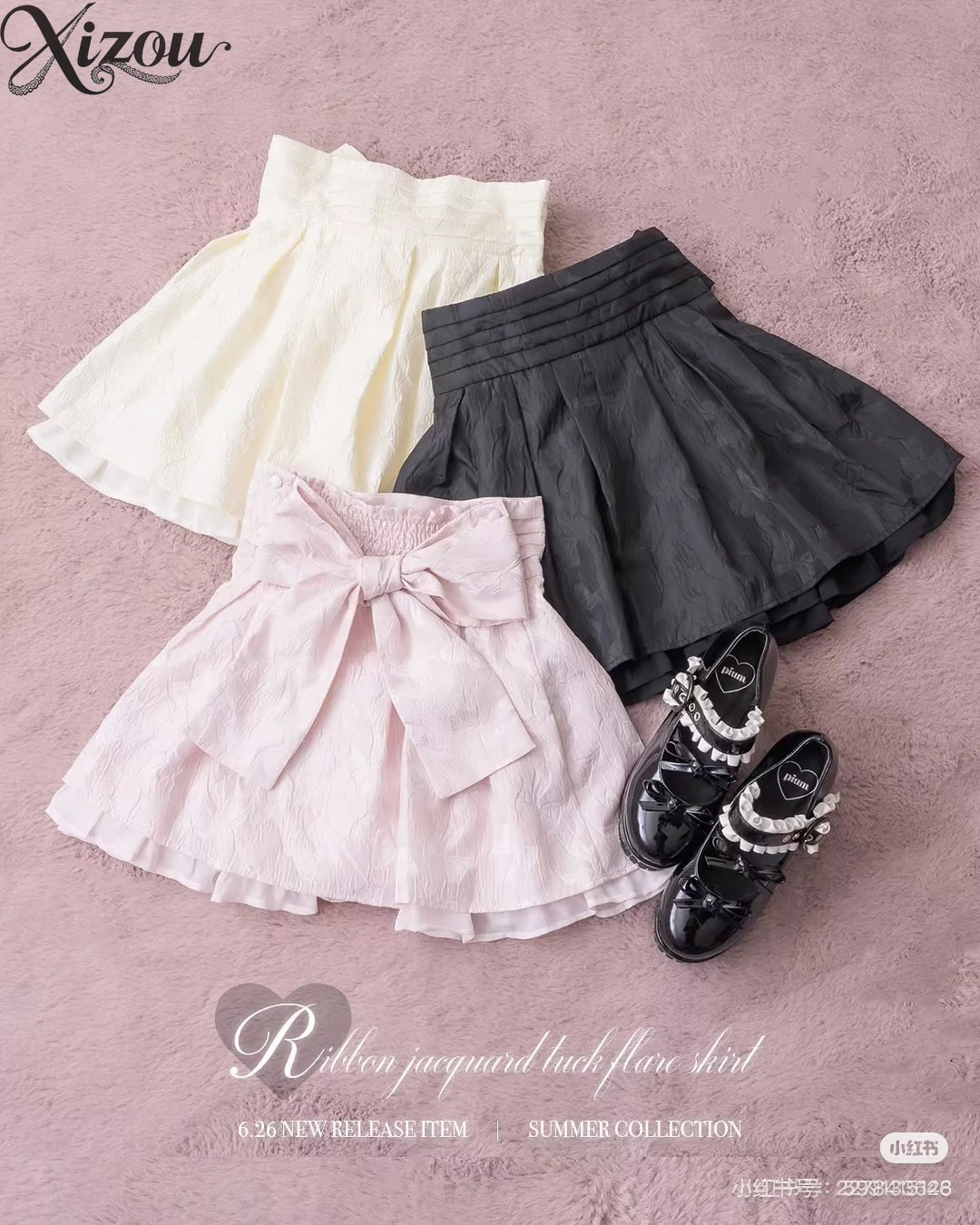 

Bowknot Jacquard Pleated Flared Casual Skirt Fashion Japanese Style Pure Color Summer High Waist Short Skirts Women