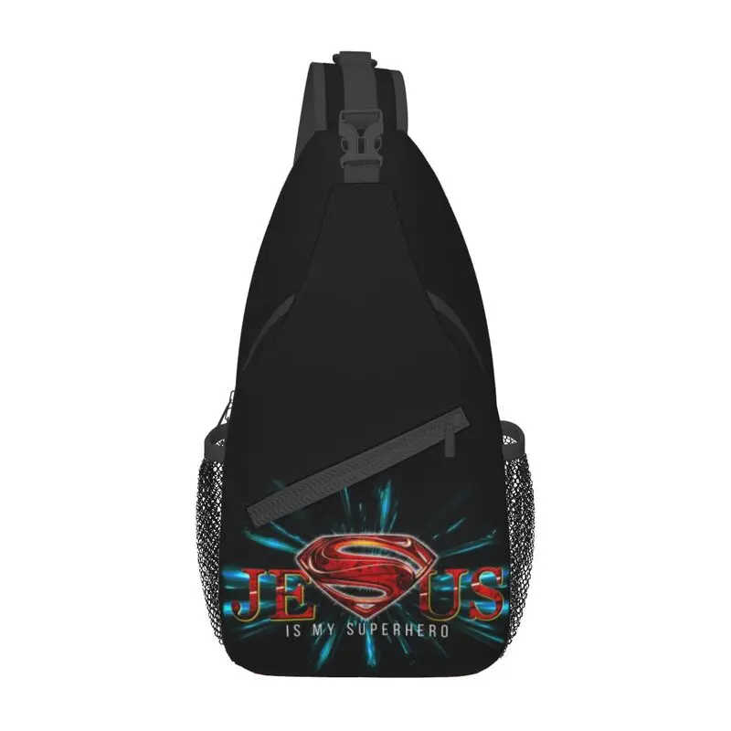 Jesus Superhero Crossbody Sling Backpack Men Custom Religion Shoulder Chest Bag for Travel Hiking Daypack