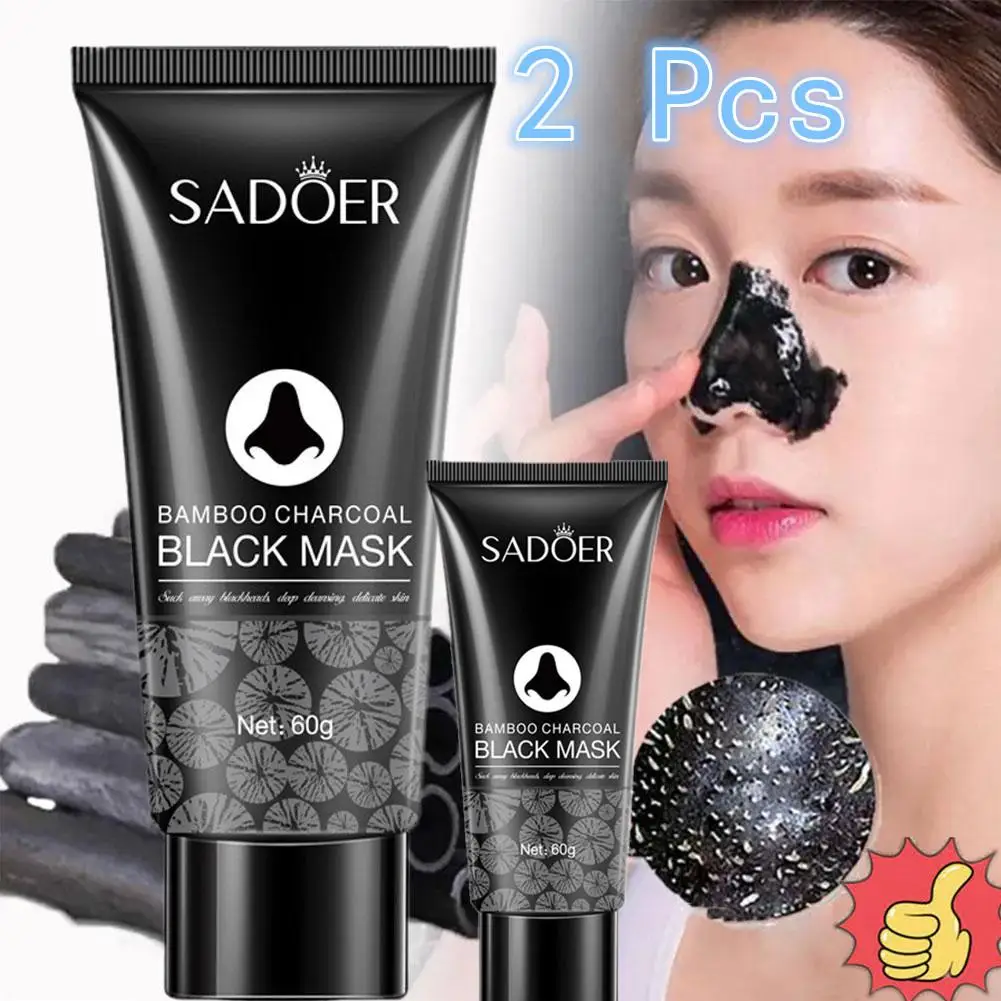 

2x 60g Bamboo Carbon Black Mud Facial Mask Active Carbon Deep Cleansing Purifying Remove Blackhead Strawberry Nose Remover