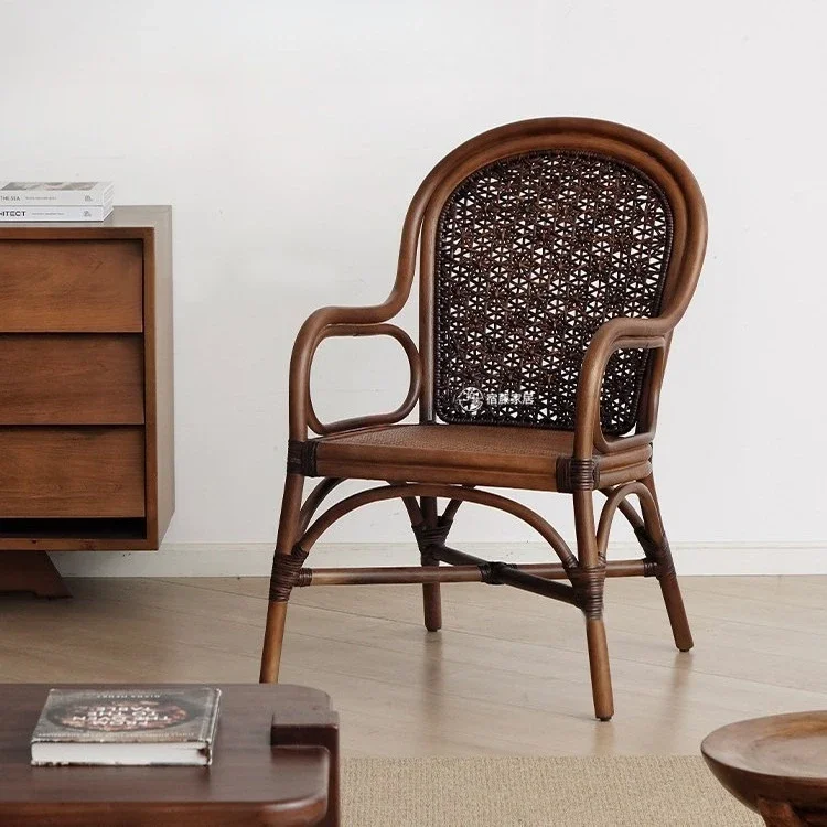 H1  antique rattan rattan chair wabi sabi retro restaurant hotel handmade single dining chair