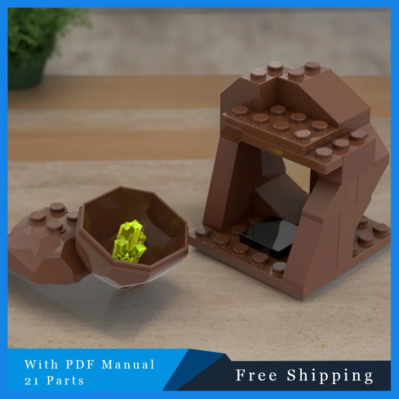 21 PCS Mining Scene Stacking Bricks Series Creative Brown Shape Rock MOC Building Block Model Children Puzzle Toy Birthday Gifts