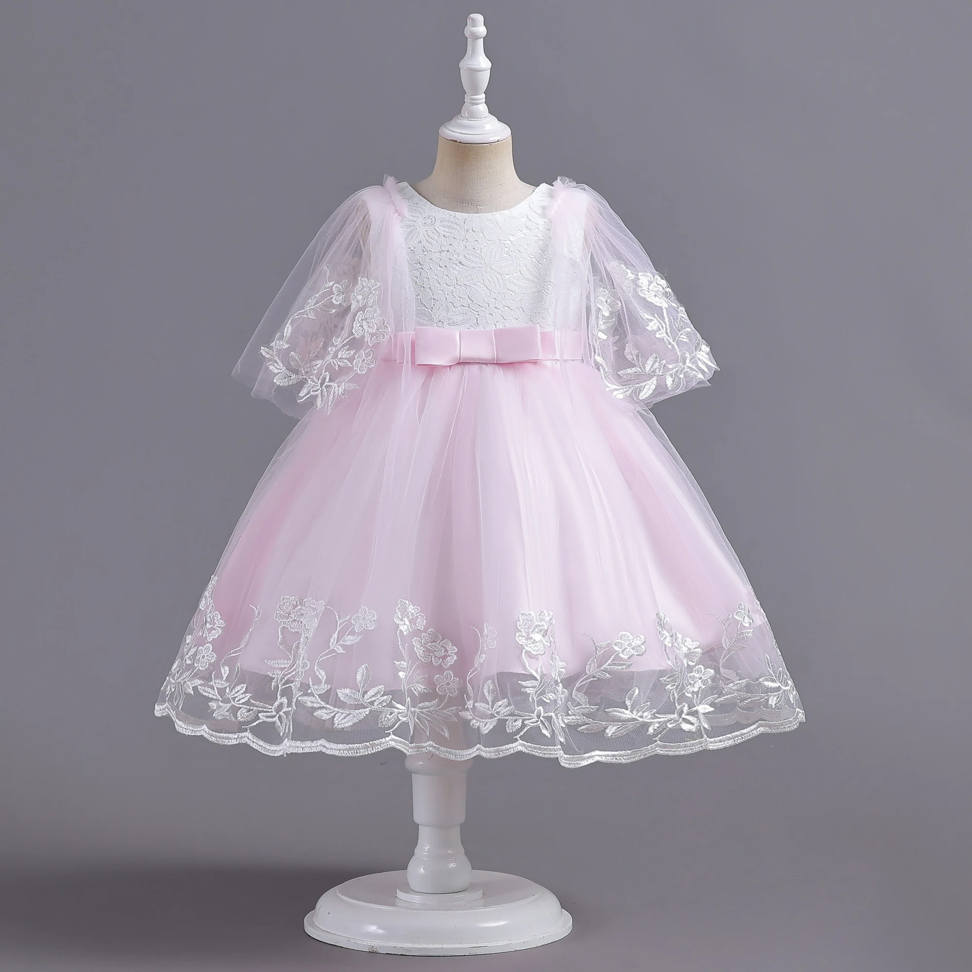 Girls Party Dresses 4 Colors 110cm-160cm Kids Dress Children Ball Gown Gauze Lace Short Sleeve Princess Piano Wedding Birthday