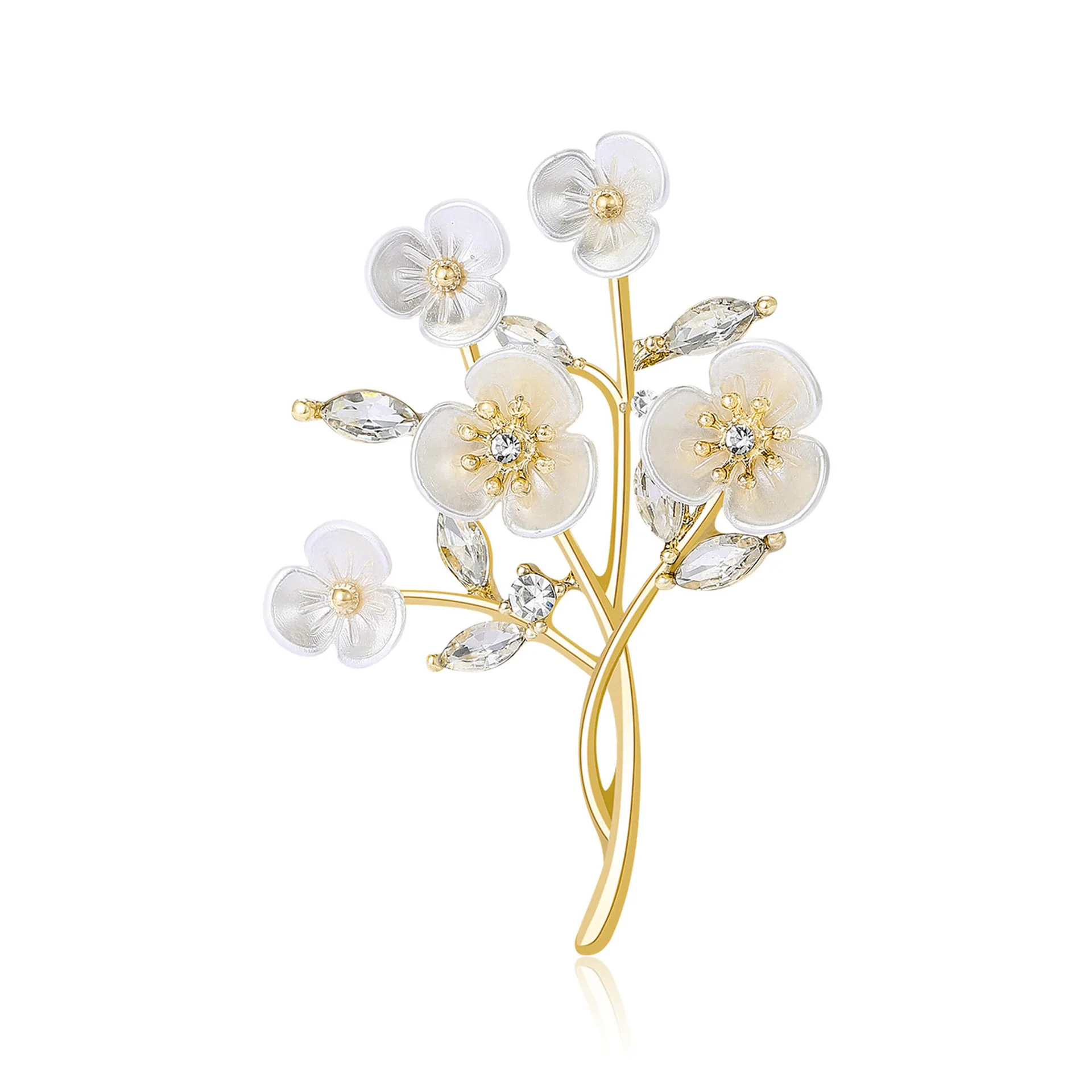 

Beautiful Water Diamond Shell Peach Blossom Brooch, Two-color Wedding Party Event Daily Jewelry Gift For Ladies