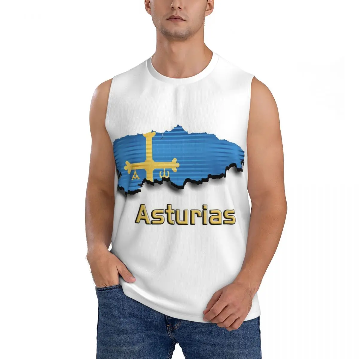Asturias Flag Men Sleeveless Tank Tops Quick Dry Breathable Gym Fitness Running Summer Casual Sport Vest