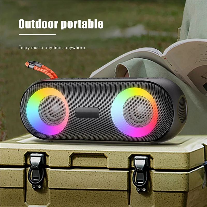 Bluetooth Speaker Subwoofer Sound Box With Waterproof LED Light Function Portable  Black Plastic For Office Outdoor Home Player