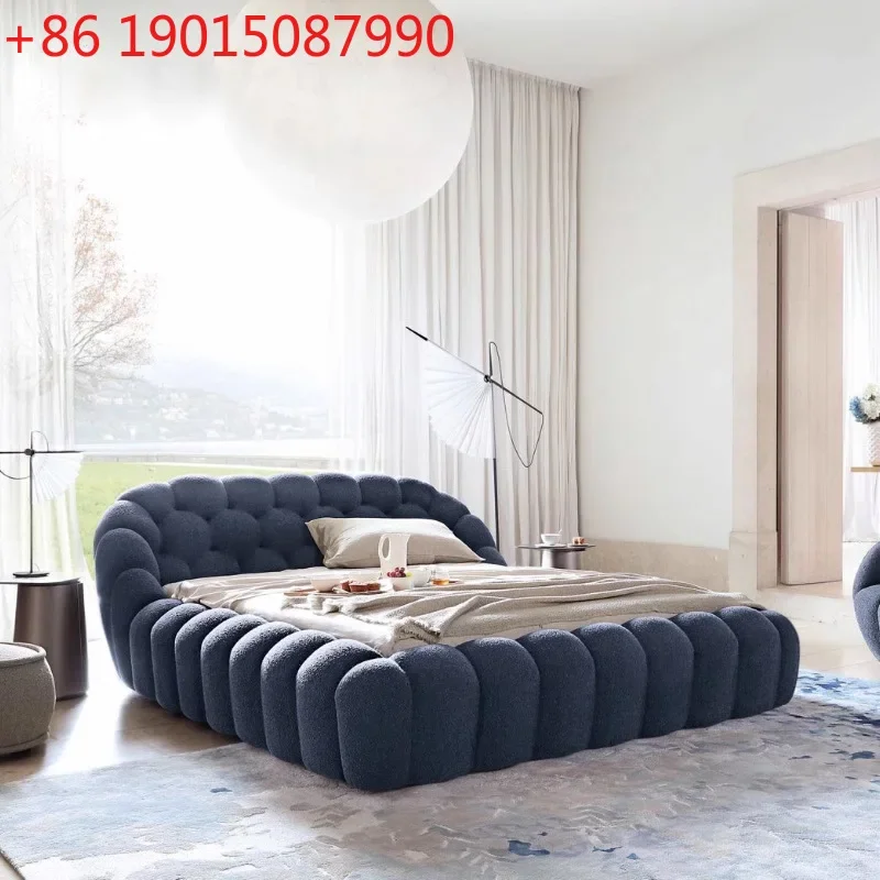 Customized French Rochburg Italian designer creative minimalist bubble bed styling cotton double fabric bed customization
