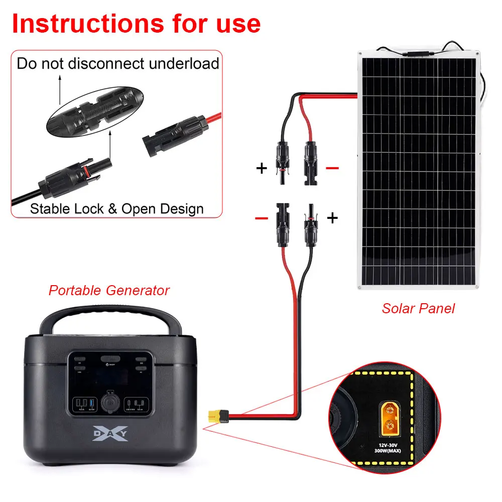 0.6M 3M 12AWG XT60 Adapter To Solar Connector Extension Cable Connection Wire For Battery Charging Solar Generator Power Station