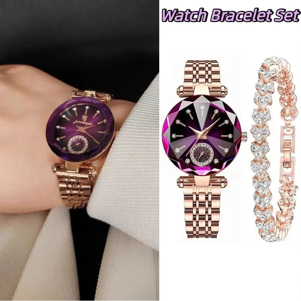 

Элегантные женские наручные часы класса люкс с инкрустацией бриллиантами, комплект с браслетом, ювелирный дизайн из нержавеющей стали, кварцевые часы с кристаллами