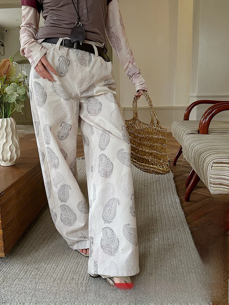 

Джинсы женские с цветочным принтом и логотипом бренда, из светлого денима, с высокой талией, прямые, свободного кроя, повседневные