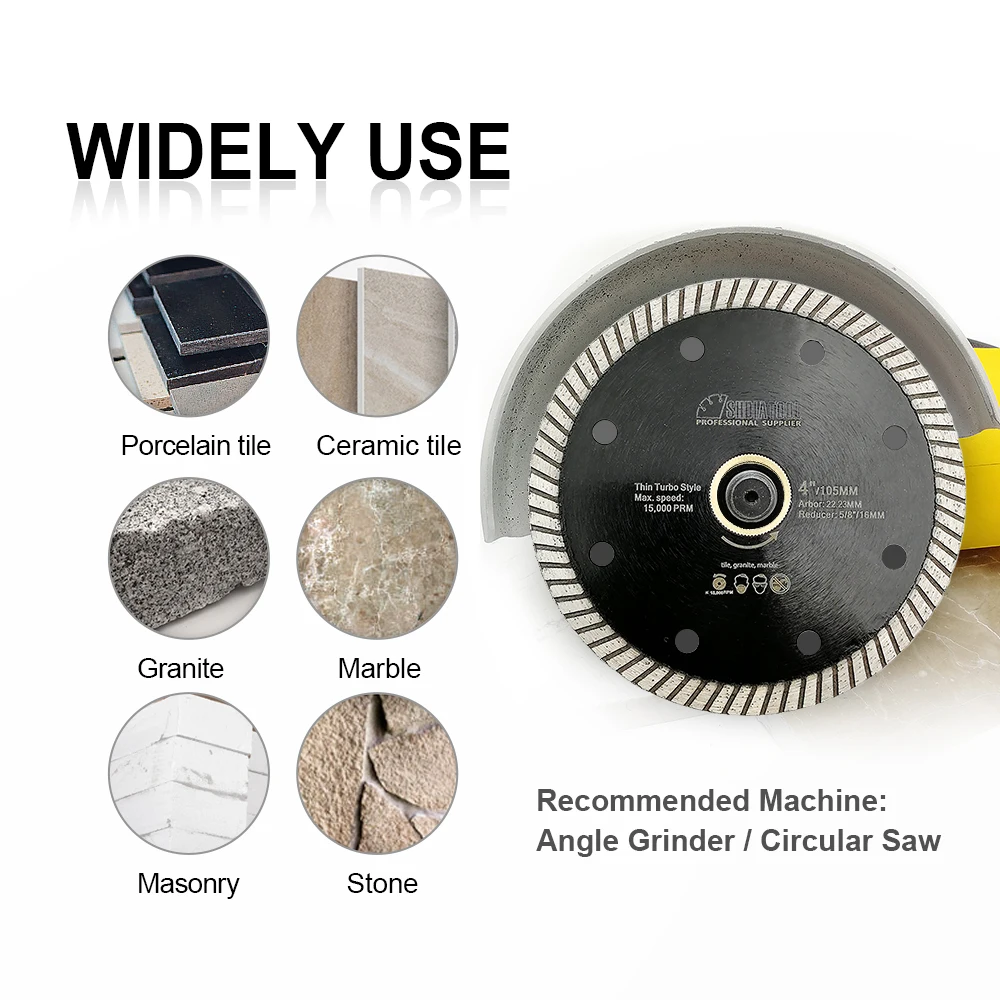 DIATOOL 5pcs 5 Inches Superthin Turbo discs with 10mm segment height for Cutting Hard Material Ceramic Tile Granite