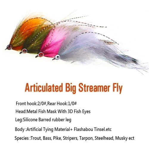 Imagen 2 del producto ICERIO doble gancho mosca articulada gran serpentina pesca con mosca moscas señuelo de pesca de agua salada para peces grandes trucha lubina Lucio