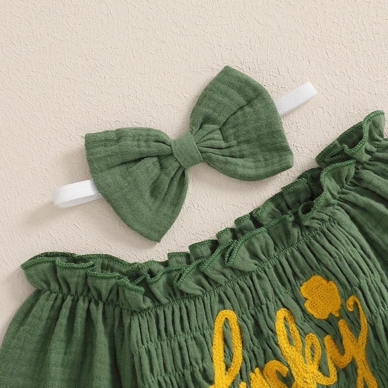 Jumpsuits voor babymeisjes Ierland-outfits Shamrock-logo-appliqué speelpakjes met volledige mouwen en bijpassend haaraccessoire