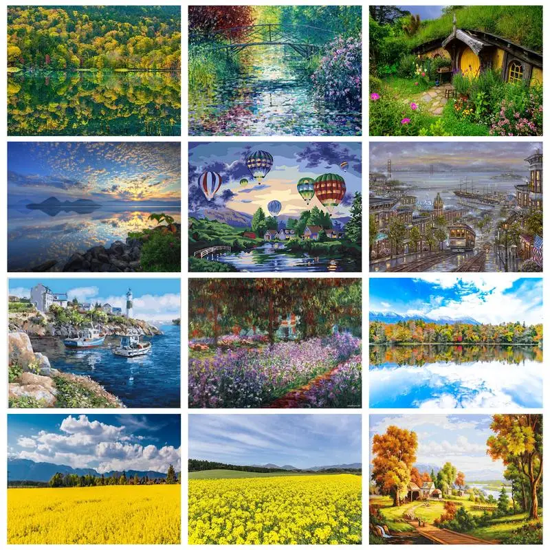 

CHENISTORY Modern Painting By Numbers Landscape Forest Flowers Ballon Adults Crafts Picture Coloring Unique Gift Home Decors Art