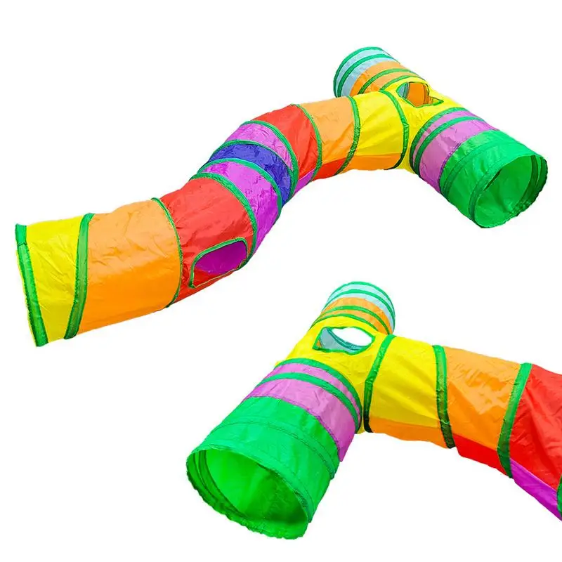 Cat Tubes And Tunnels Foldable Cat Toy kitten Training Hiding Interactive Fun Toy T Shape Rainbow Tunnel Tube toy pet supplies