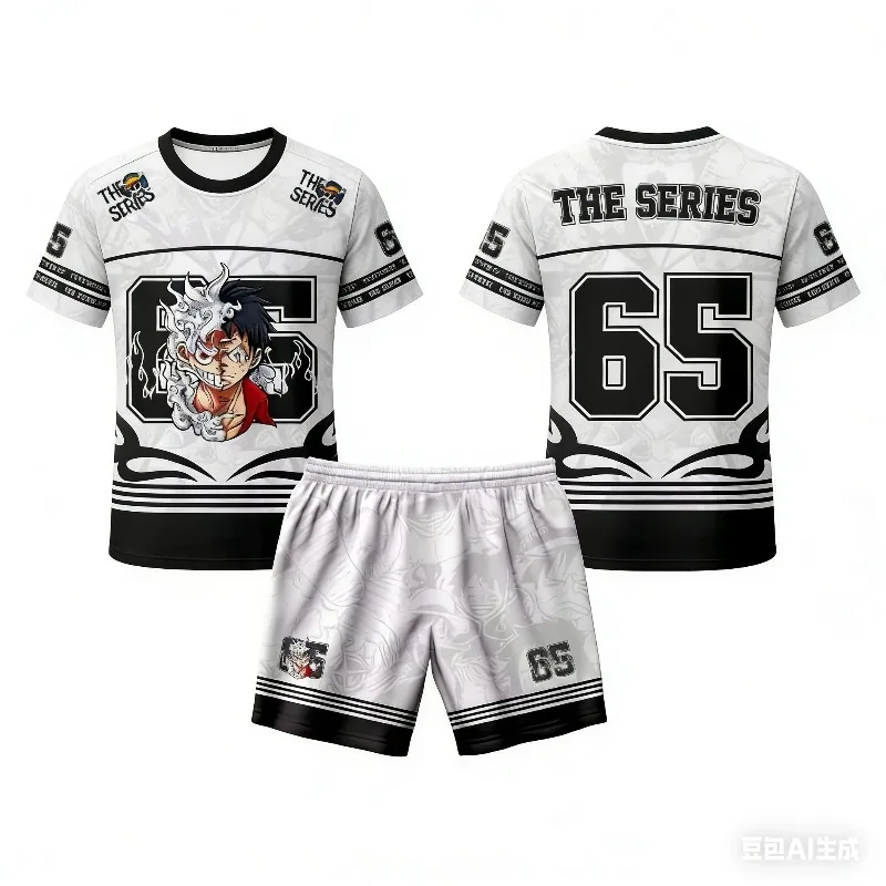 

2026 Summer Hot Anime One Piece Luffy Pattern Short Sleeve Shirt Set for Men and Women Fashion Leisure Sports Set Sportswear