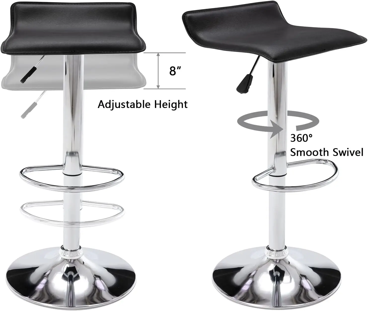 Vogue Furniture Direct Adjustable Bar Stools Set Of 2, Modern Swivel Pu Leather Airlift Barstools, Backless Kitchen Counter