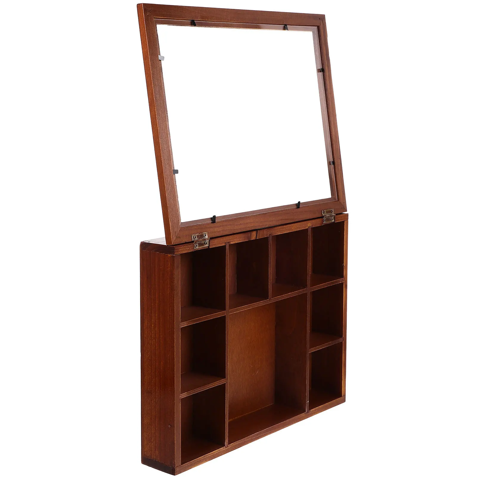 

Vintage Style Wood Jewelry Box Clear Cover Multi-Storage Crystal Display Case Retro Rock Collection Stone Organizer for Home