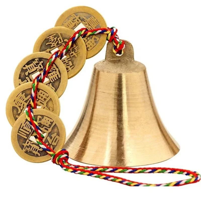 1pcs Brass bell hanging wind chime five emperors copper money bell small five-color wire copper bell home hanging