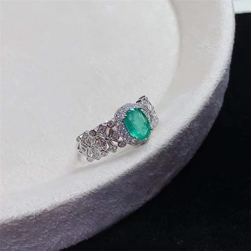 925 Sterling Silver Natural Emerald Wedding Ring for Women Yellow Gold Christmas Gift Birthday Anniversary with Certificate 4