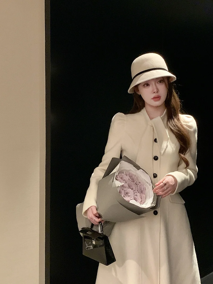 

Пальто из двусторонней шерсти и верблюжьего пуха Yang Xiaolian в стиле Хепберн, приталенное, средней длины, женская модная шерстяная верхняя одежда