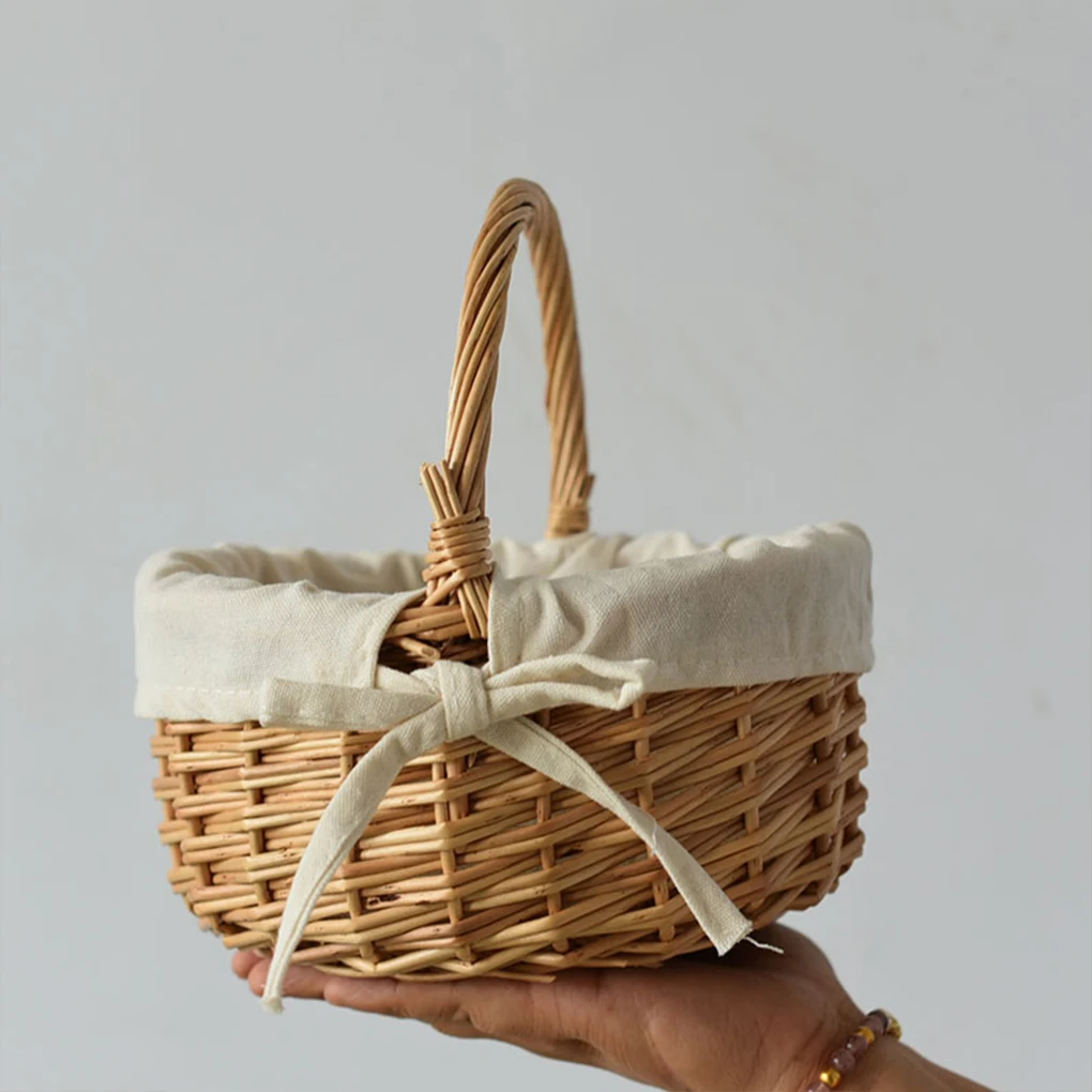 

Hand-Woven Wicker Basket with Handle Hand Woven Harvest Basket Small Wicker Basket for Storage Organizing