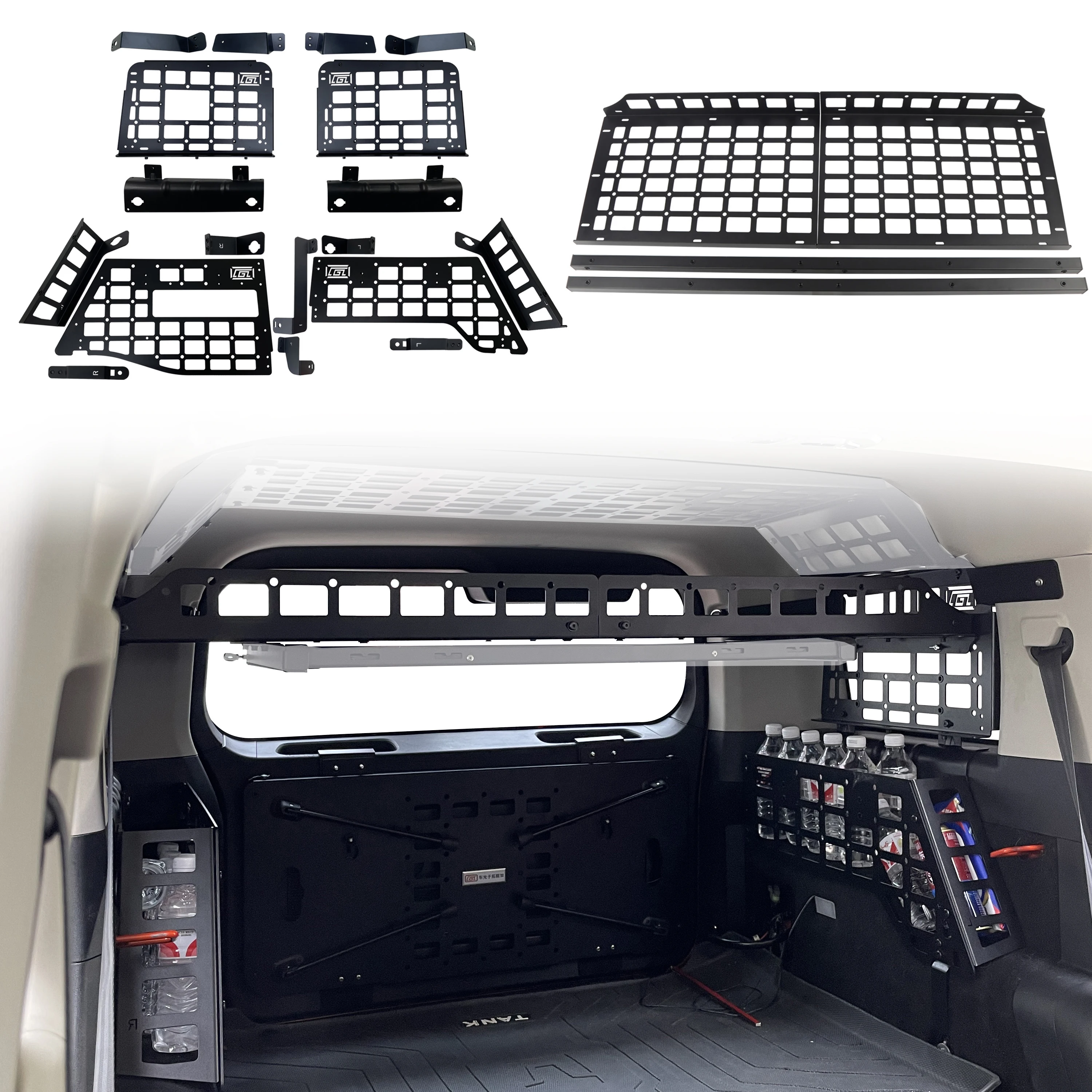 

For GWM Tank300 2025 MOLLE Storage Panel Car Rear Trunk Side Panel Window Center Shelf Debris Rack Interior Car Accessories