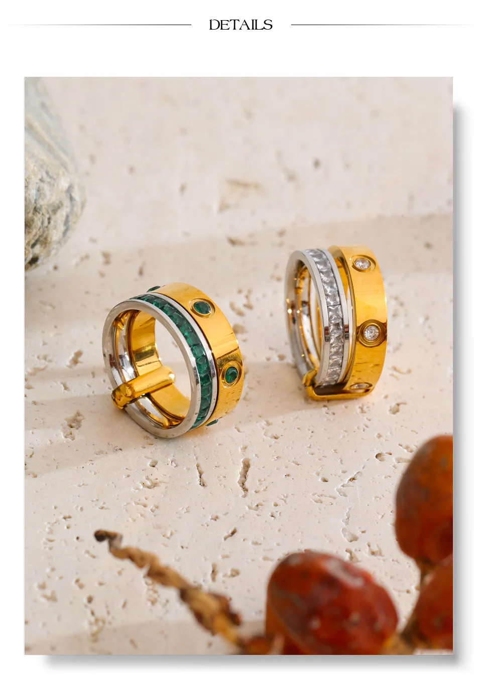 Yhpup Größe 678 Edelstahl-Zirkonia-Ring mit rundem Doppelschicht-Overlay-Guss, modischer Sommer-Alltags-Charm-Schmuck – Detail 8