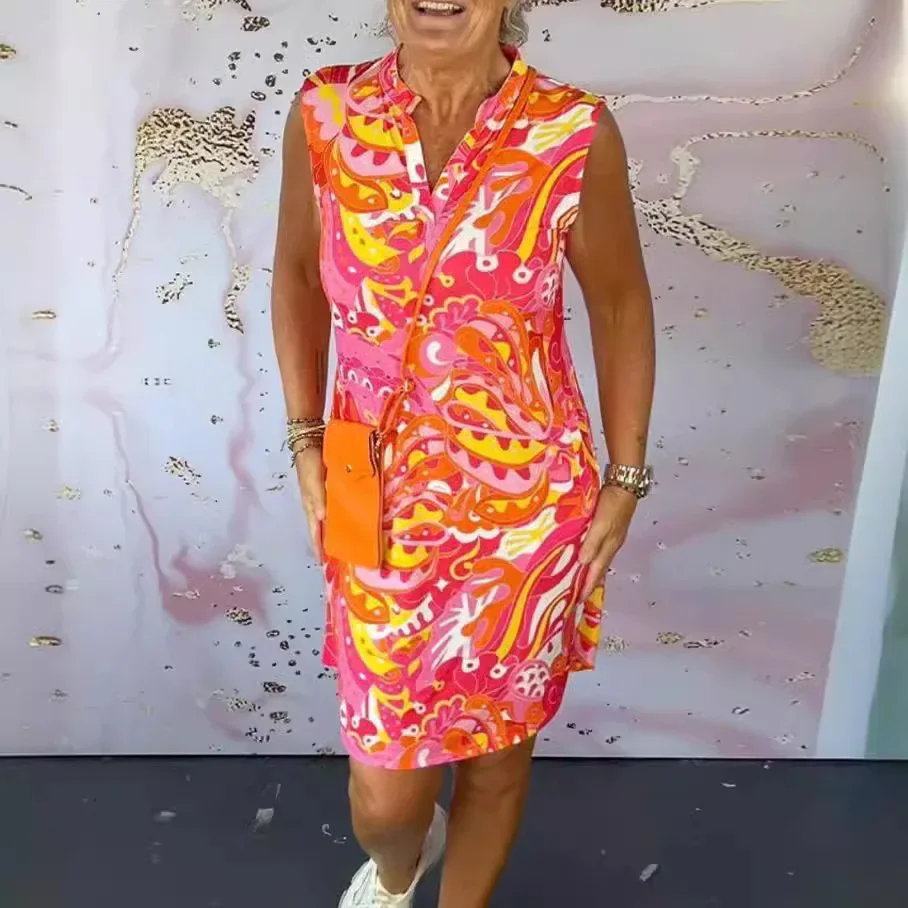 

Printed Casual Dress New Women's Summer Fashion V-neck Sleeveless Party Skirt Holiday Beach Skirt Women's Robe Women's Style