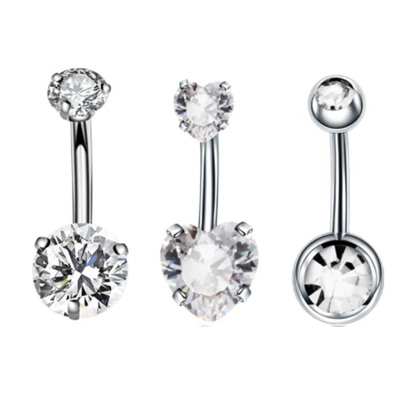 3PCS Pink Crystal Belly Button Rings Set