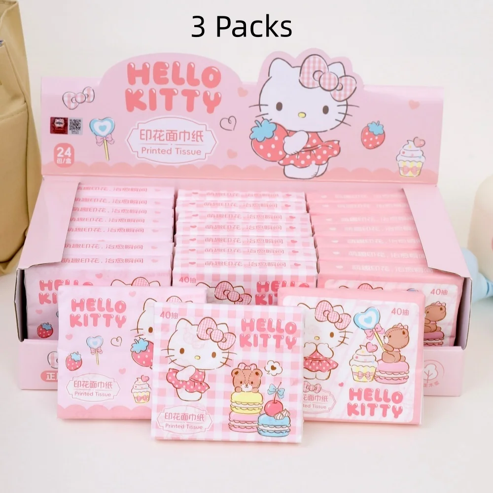 Hello Kitty bedrukte gezichtsdoekjes, zacht, draagbaar, klein verpakking, papieren handdoekjes, schattige cartoonprint, servetten voor onderweg en dagelijks gebruik.