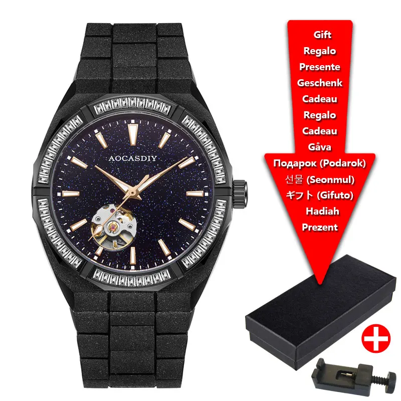

New Men's Hollowed Out Automatic Mechanical Watch Fashion Gold Starry Sky Men's Watch Night Light Waterproof Business Watch