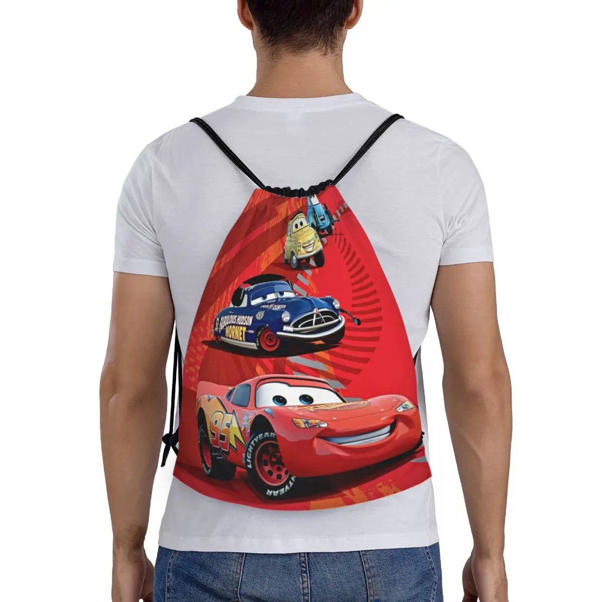 Custom Team Lightning McQueen Racer borsa con coulisse uomo donna leggera Cartoon Cars sport Gym Storage Backpack