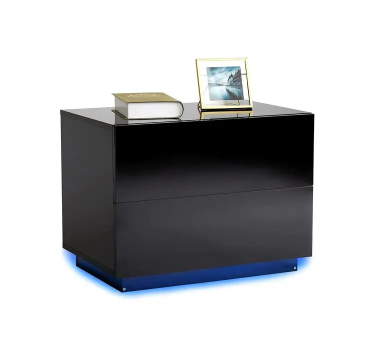 

Bedside Table, LED Bedside Cabinet With 2 Drawers High Gloss With USB Light 60x39x45cm For Bedroom Living Room