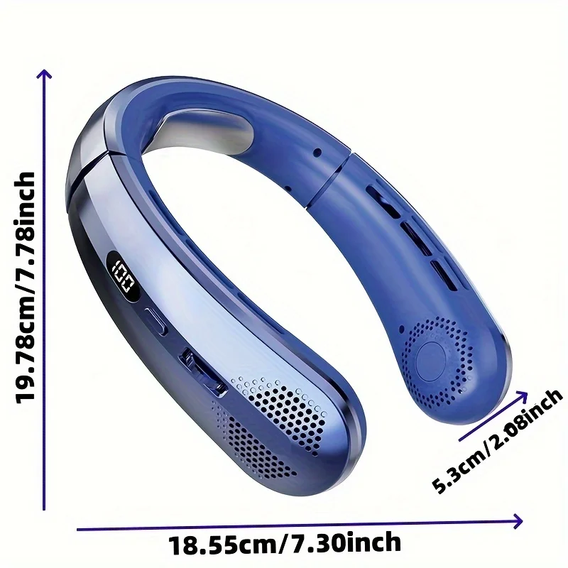 Портативный безлопастной шейный вентилятор с 3-скоростной регулировкой ветра, литиевой аккумуляторной батареей 18650, цифровым дисплеем, настольным компьютером