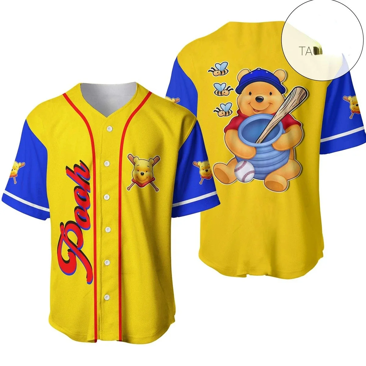 Winnie The Pooh Disney Cartoon Yellow Baseball Jersey Shirt