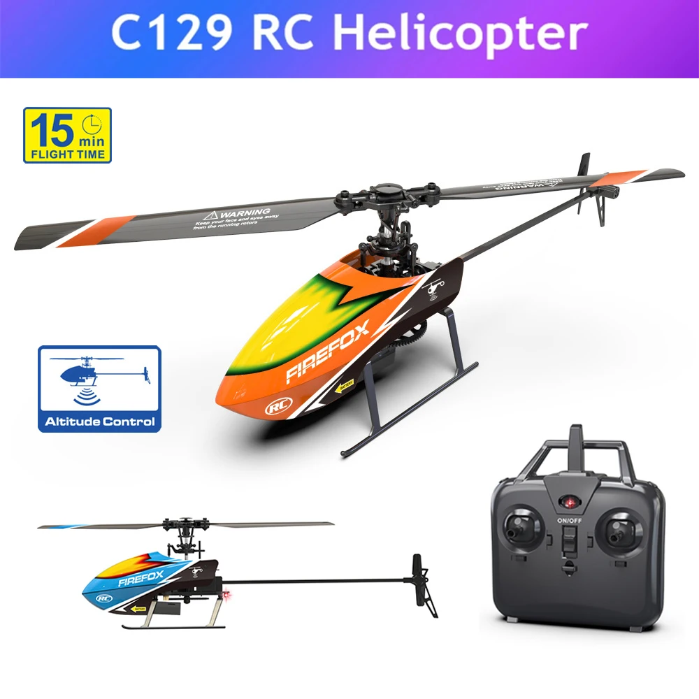 C129 RC Helicopter 2.4GHz 4 Channel 6G Electronic Gyroscope Single Blade Pro Helicopter 15mins Remote Flight RC Toy For Gift