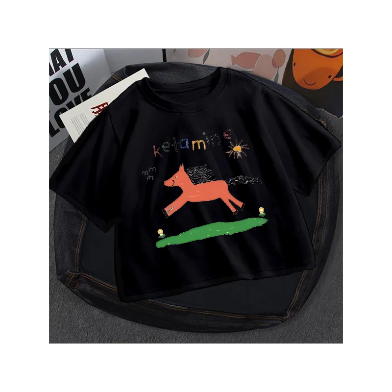 Y2K summer punk sunshine little white horse print pattern crop top Grunge retro street women's tight corset summer vest baby