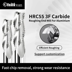 HILIXUN-Fraise en carbure non revêtue, fraise en bout d'ébauche pour aluminium HRC55, 3 cannelures, 4mm, 5mm, 6mm, 8mm-20mm, mèche de routeur CNC