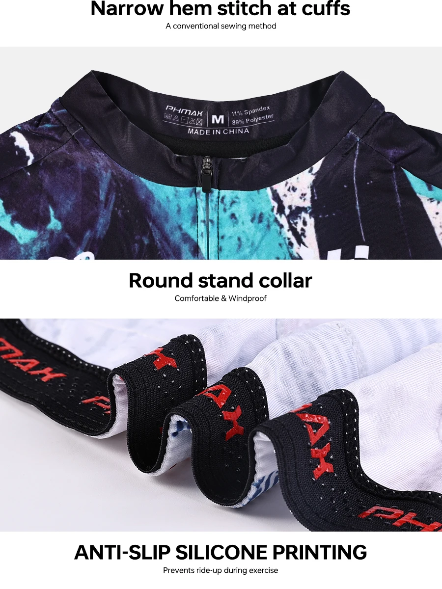 PHMAX Herren-Mountainbike-Trikot, kurzärmelig, Fahrradtrikots mit 3 Taschen, Renntrikot, Fahrradbekleidung mit durchgehendem Reißverschluss – Detail 10