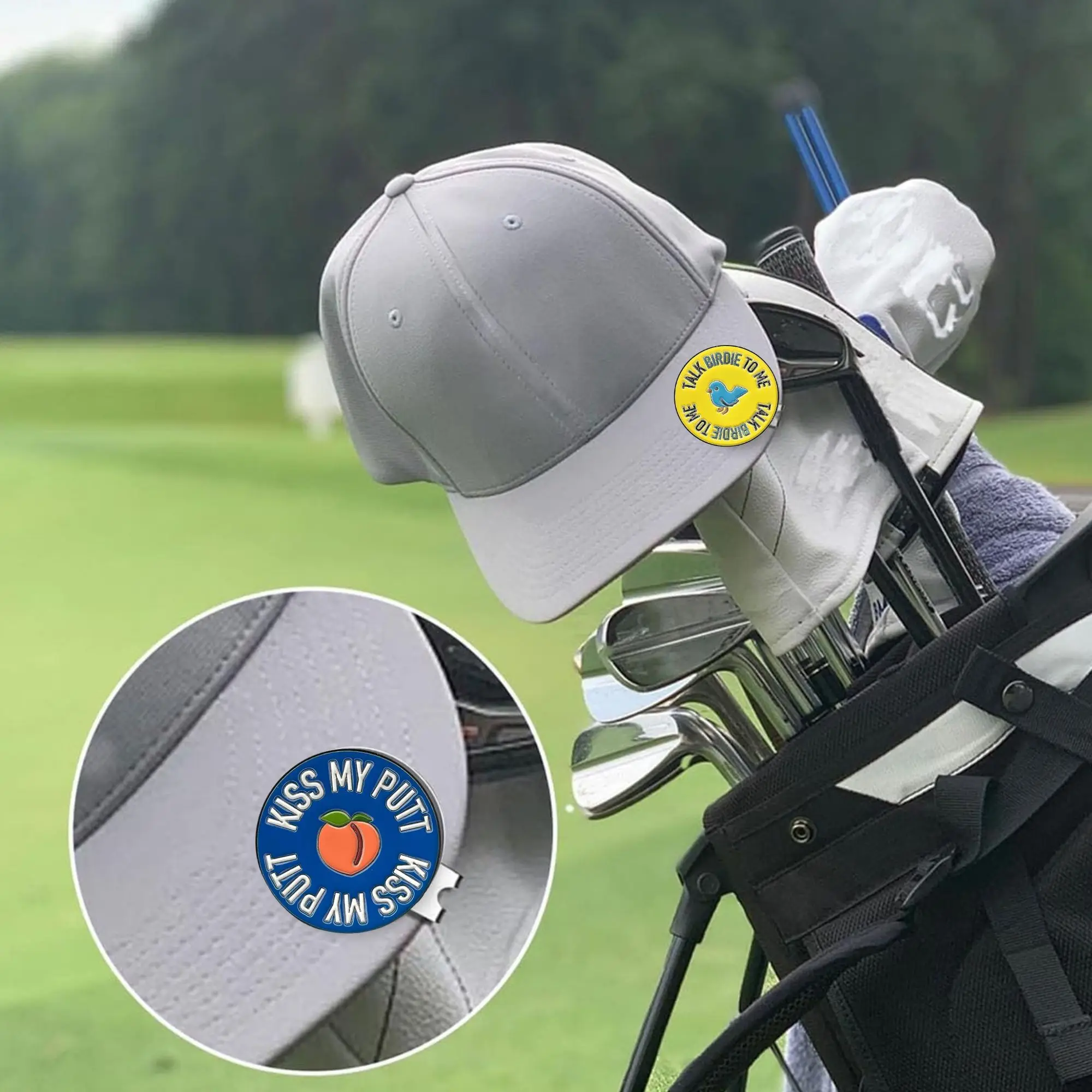 2 Counts Golf Markers Talk Birdie to Me Funny Emoji Golf Ball Marker with Hat Clip Men's and Women's Golf Novelty Gift Set Inclu