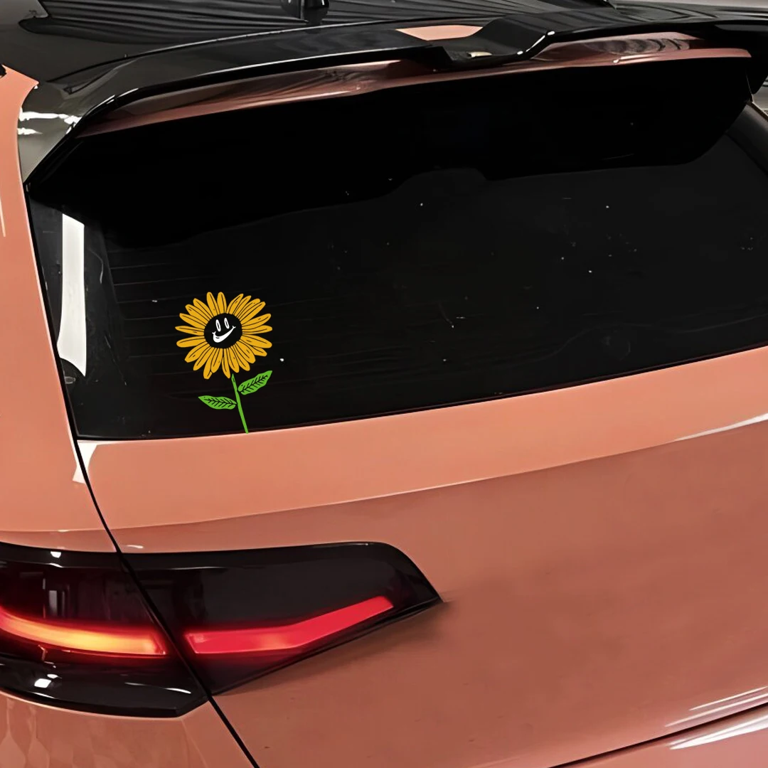 Happy sunflower creative car sticker retro window glass decoration sticker Touring car and RV waterproof and no glue left