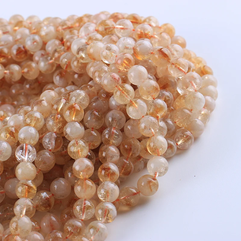 Zhe Ying 10 Strands Genuine Zambia Citrine Stone Round Loose Gemstone Beads for Jewelry Making Diy Accessories