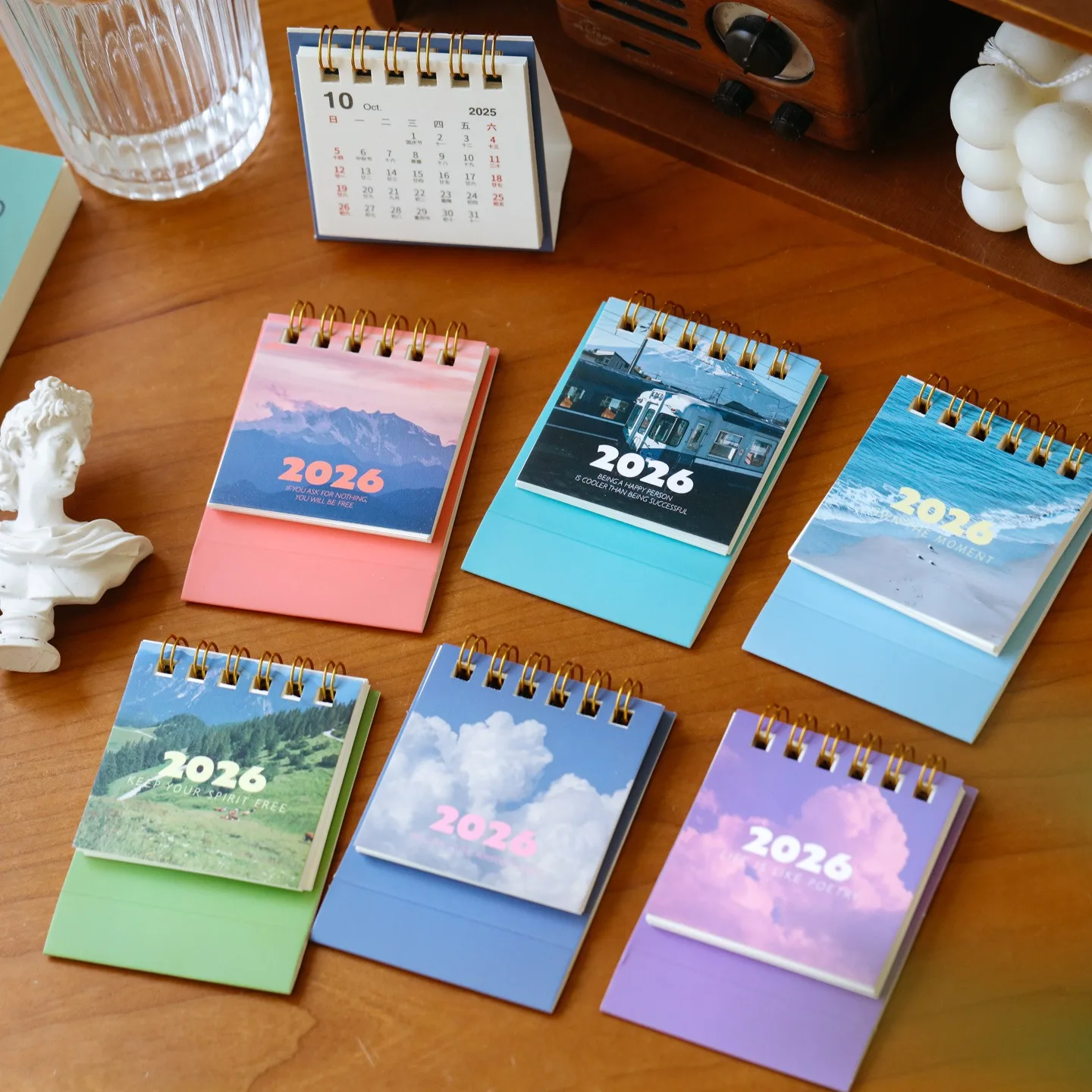 2026 Mini Calendar Desk Calendar Creative Landscape Coil Calendar Monthly Planner Desktop Decoration Stationery Office Supplies