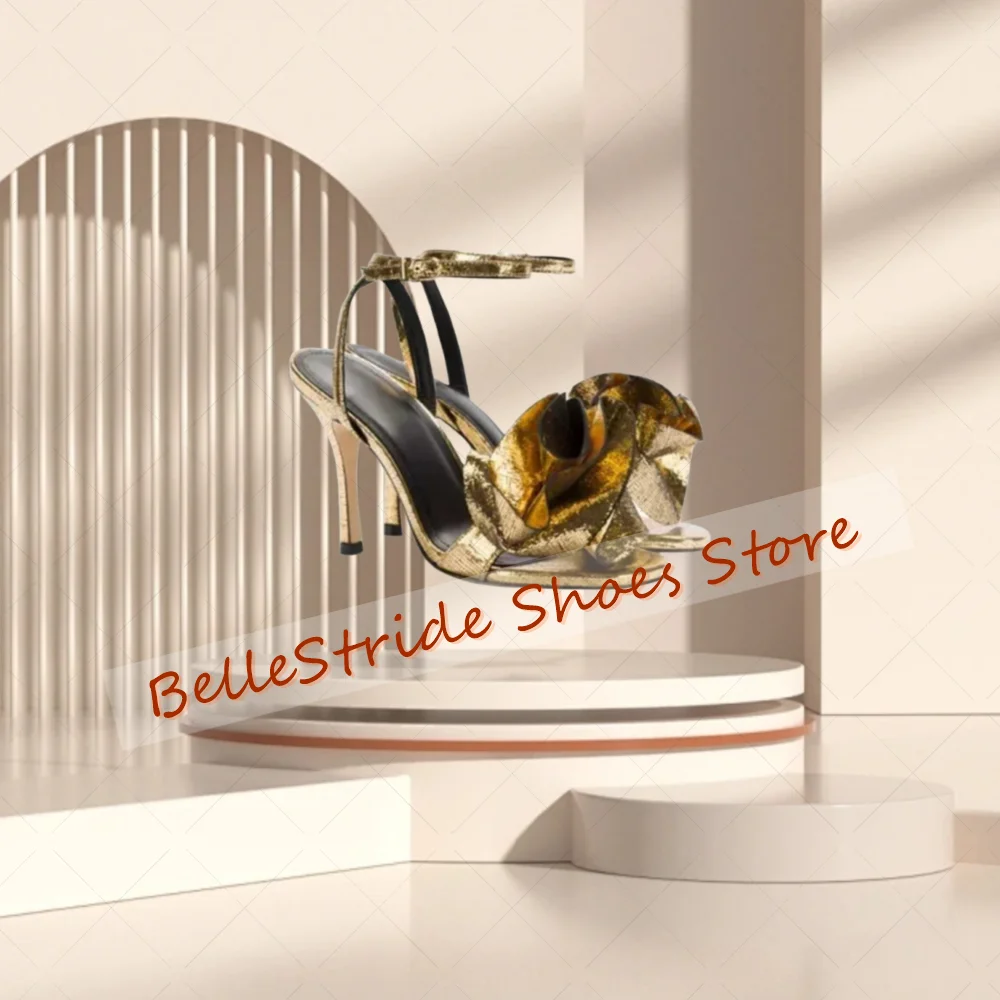 

Gold Flowers Decor Buckle Strap Sandals Open Toe Women Shoes Stilettos High Heels Party Banquet Dating 2025 Zapatos Para Mujere