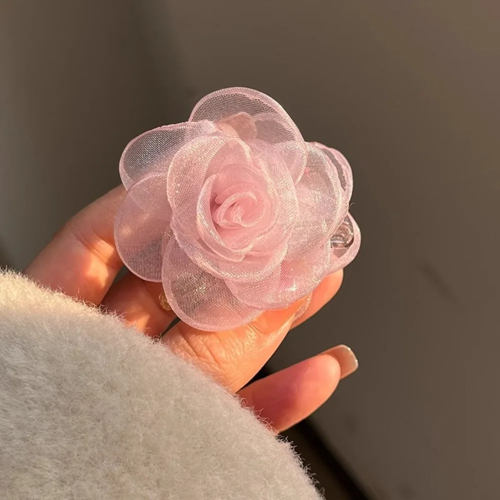 

Sweet Cloth Simulation Flower Hair Claw Mesh Bohemian Style Camellia Shark Clip Headwear French Style Flower Claw Clip Party