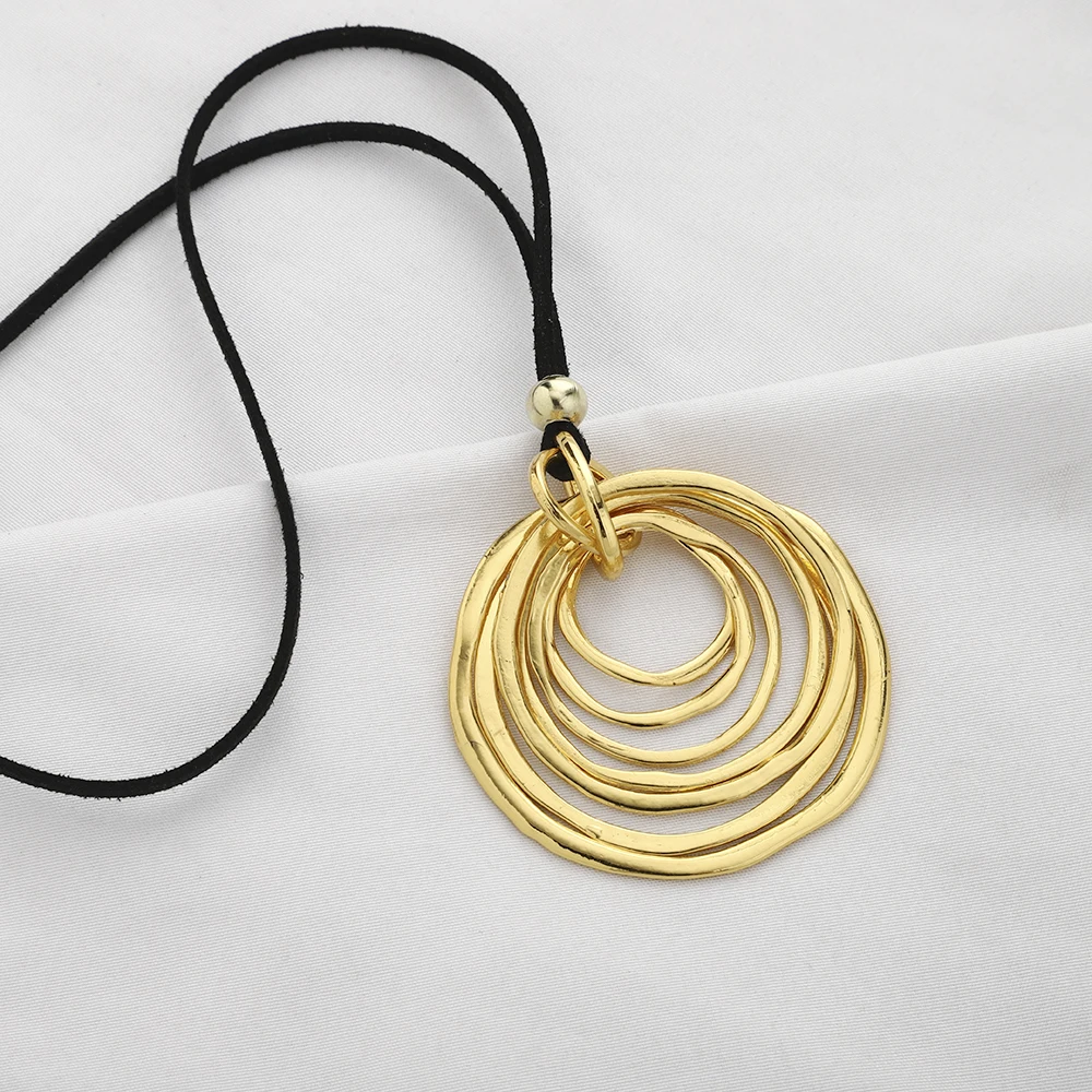 1pcs Gold Plated Large Largenlook Multi-Circle Moveable Charms Pendant Long Chain Necklace Jewelry Gift For Woman&Men