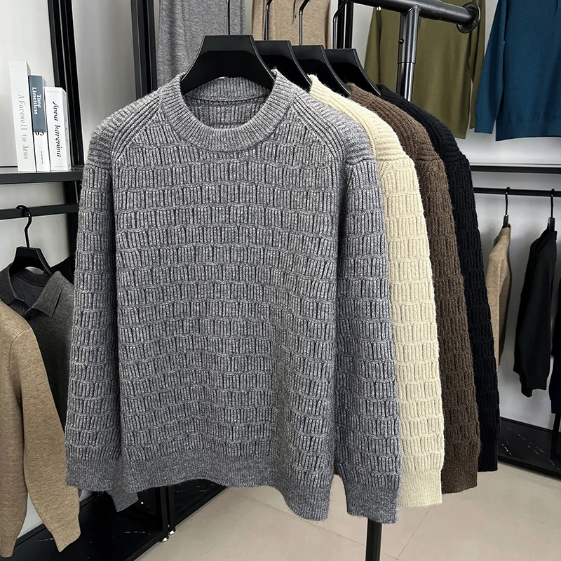 Men's Bestseller Autumn Winter Sweater Pullover Simple Thick Warm Knitted Shirt Loose Round Collar Base Layer Shirt Men Clothing