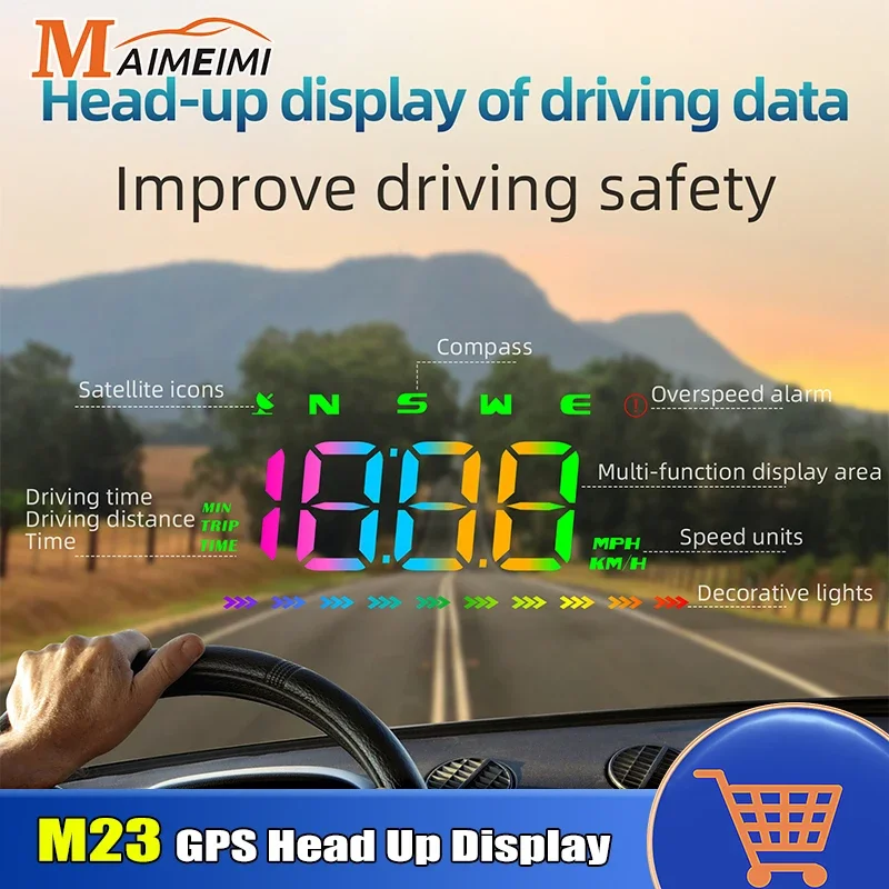 

M23 Color Car GPS Head Up Display Speed KMH MPH HUD GPS Speedometer Projector Screen With Overspeed Alarm Compass For All Cars