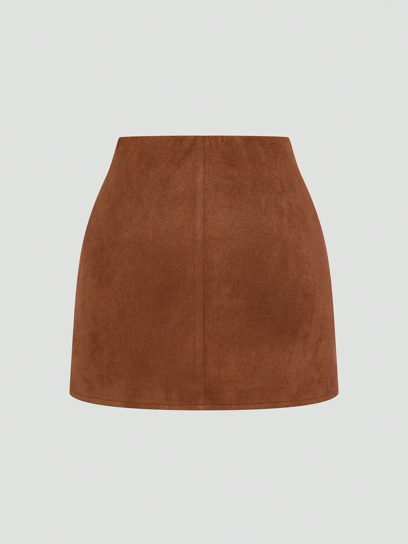 Saia Mini Assimétrica com Toque de Suede Marrom para Outono Inverno