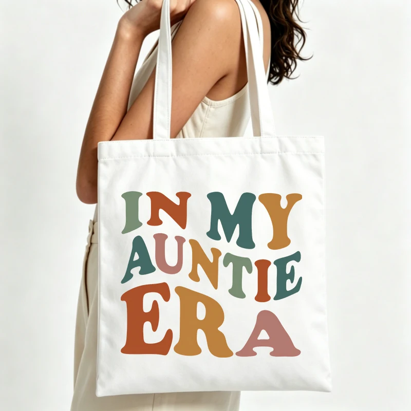 typography print canvas tote bag, casual style for daily shopping and outings